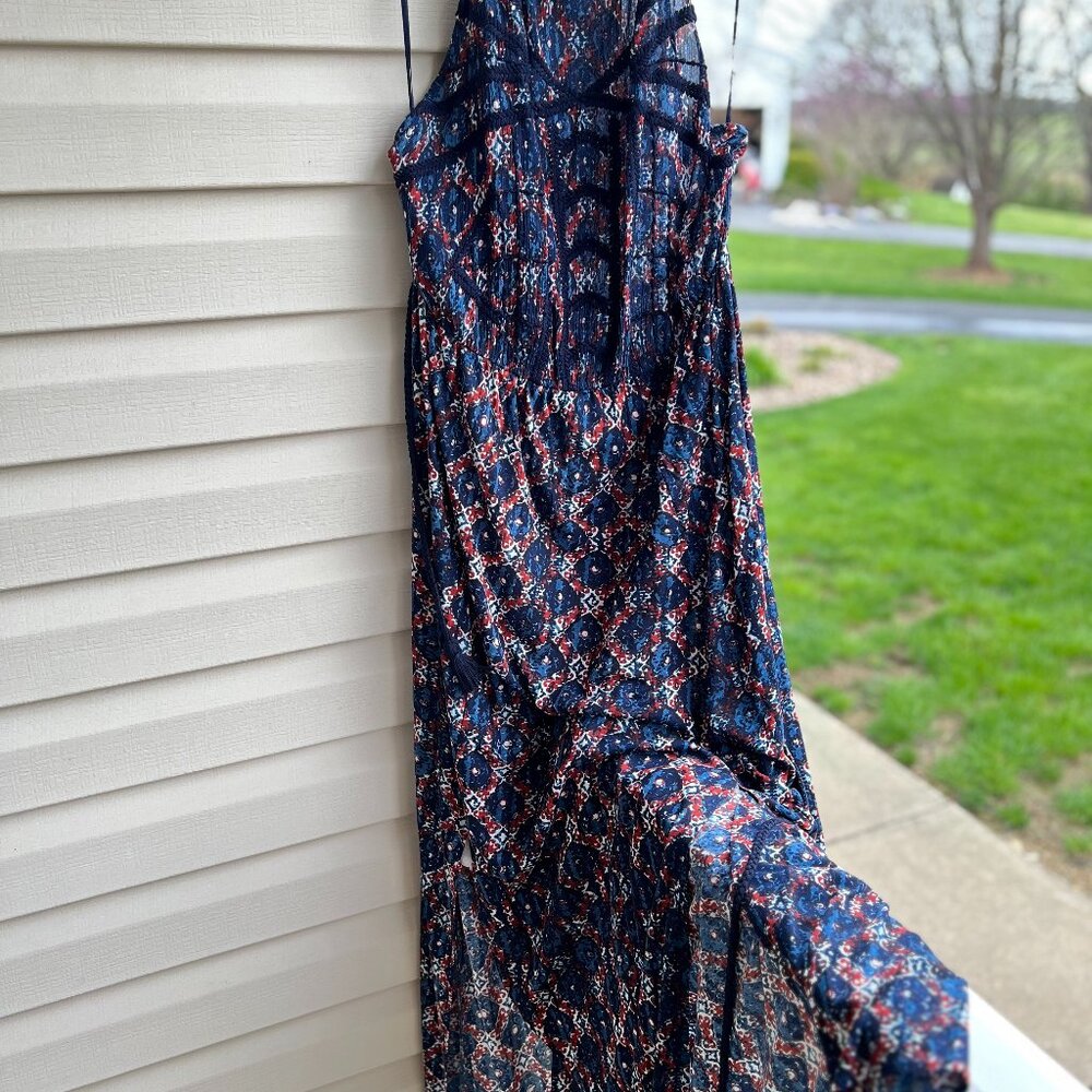 Lucky Brand Boho Style Navy Red White Maxi Dress 1X  NWOT